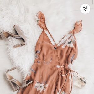 All Mine Rusty Rose Floral Print High-Low Wrap Dress - Lulus